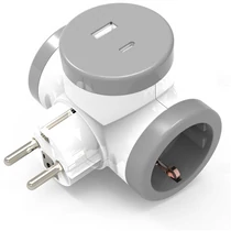 TDF Elosztó dugaljba 2-es, földelt dugvillához +USB-A + USB-C; 2 plug + 2 USB Stilo STI1803 