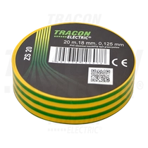 Szig.szalag 20m x 19mm z/s, PVC, 0-90°C, 40kV/ Tracon ZS20