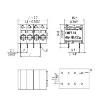 Nyákba forrasztható sorkapocsblokk, egymással sorolható 2P 400 V / 24 A / 0.2 - 2.5 mm² Weidmüller LMFS 5.08/02/90 3.5SN OR BX 1330960000