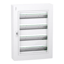 Kiselosztó  falon kívüli átlátszó füst ajtó 4x24M 96modul IP40 4 sor PE/N sín LVSXR424