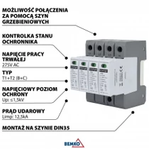 Túlfeszültség levezető 4P, T1, T2 (B+C)-es típus, cserélhető betéttel 12,5kA SPD03-4P-B+C