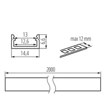 Aluprofil 13mm ledszalaghoz 2m / darab 26545 PROFILO J 2M aluprofil