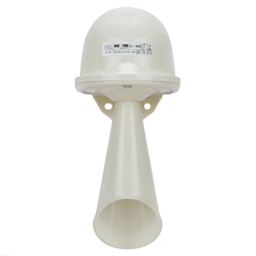 Jelzőkürt műanyagházas, 100dB folyamatos hang 0.15A/ 230V AC IP54 HUPE 640 230V AC GROTHE 32017