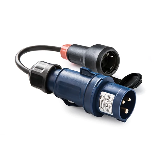 Csatlakozó dugó adapter, 25cm hosszú kábellel H05RR-F 3x1,5mm, CEE 16A/250V 2P+T 6h / Schuko 230V 16A IP54 130000
