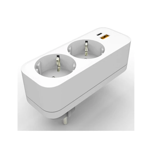 Elosztó 2-es, fehér + USB-A+C  (2x1000mA) IP20 AD182USB