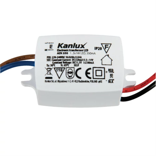 LED tápegység 350mA DC 1-3x 1W 0,5-10V - ADI 350 LED 1…3x1W - téglalap hőbiztosíték fehér 1440