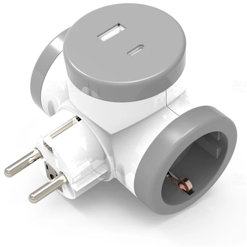 TDF Elosztó dugaljba 2-es, földelt dugvillához +USB-A + USB-C; 2 plug + 2 USB Stilo STI1803 