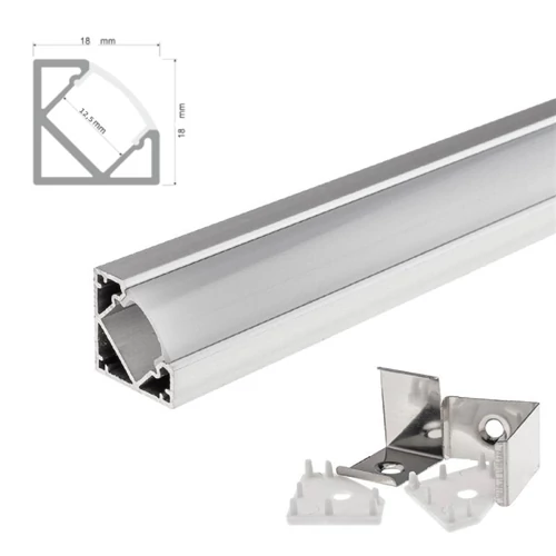 Aluprofil 10mm széles ledszalaghoz sarokba rakható 45° 18x18mm, opál búrával 2m/db CLW67632M 