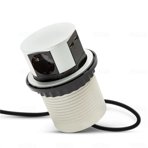 Bútorba süllyeszthető, rejtett 3-as elosztó 3680W + 2db USB-A aljzattal, 2m-vezetékkel, STI1625