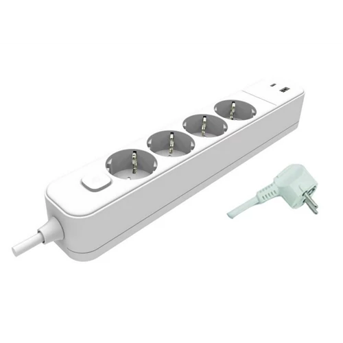 Hálózati elosztó  4-es,  2m vezetékkel kapcsolóval, fehér, USB-A és USB-C töltőaljzattal, H05VV-F 3x1,0mm2 EK42USB
