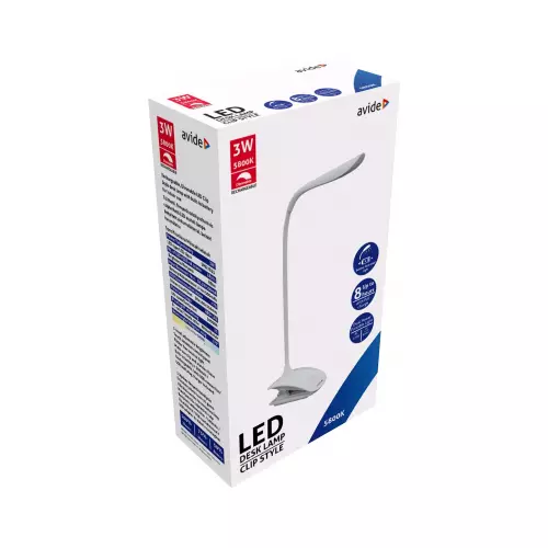 Csiptetős lámpa, fehér 1,5W 120lm, fényerőszabályozható LI-ON akkumulátorral, töltővel ABLDL-CLIP-1.5W