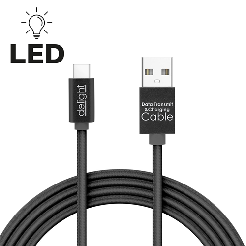 Töltővezeték, LED-fénnyel, USB-C 1m, fekete USBC 1 55442C-BK