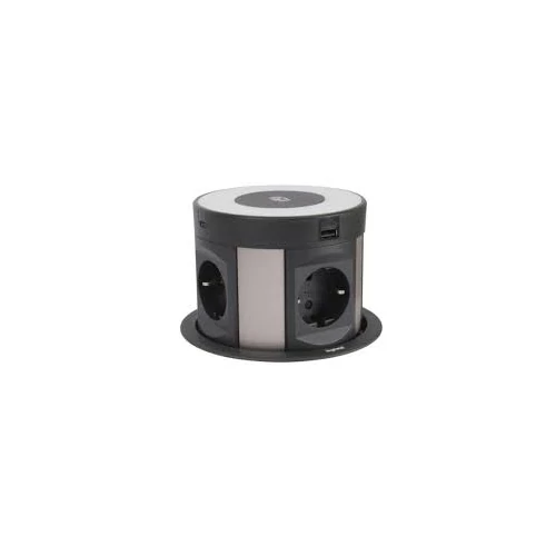 Bútorba süllyeszthető, rejtett 4-es elosztó 3680W + 2db USB-A + C + ind.töltő, 2m-vezetékkel, átm: 120mm furatba illeszthető 654983