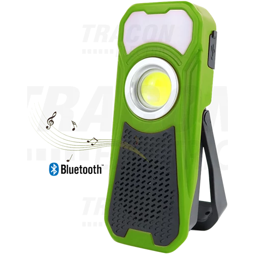 Akkumulátoros zseblámpa hangszóróval 10/3W, 6000K, 3.7V 3000mAh, 500/180lm, IP44, 3,5h Bluetooth STLBT10W ( 1 / csomag )