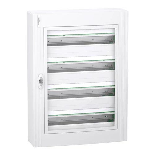Kiselosztó  falon kívüli átlátszó füst ajtó 4x24M 96modul IP40 4 sor PE/N sín LVSXR424