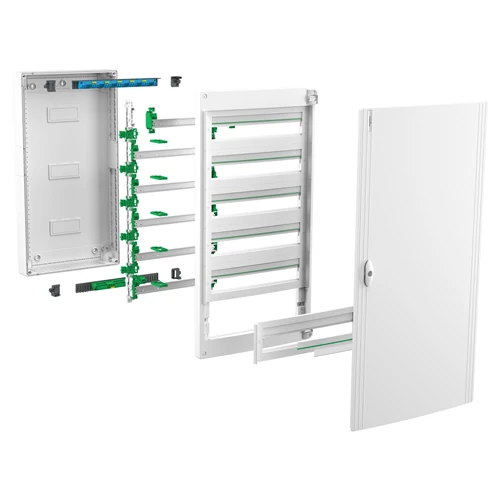 Kiselosztó  falon kívüli átlátszó füst ajtó 4x24M 96modul IP40 4 sor PE/N sín LVSXR424