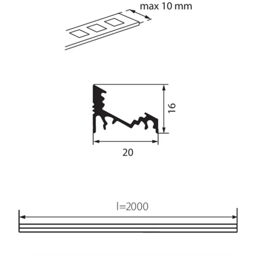 Sarokba rakható aluprofil 2000x20x16mm 2m/db 26541