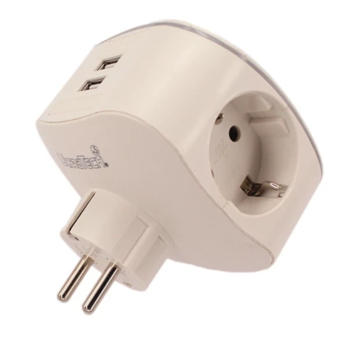 Elosztó hármas, fehér + 2XUSB (2x1000mA) IP20 AD136