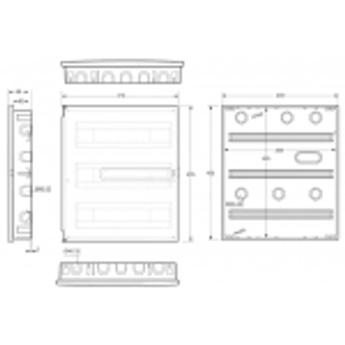 Kiselosztó  süllyesztett  átlátszó ajtó 60modul (3x20) 3sor IP40 Fehér PE/N sín 3360-FT