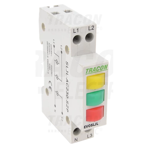 Moduláris jelzőlámpa sárga/zöld/piros 230VAC 1mod. SLJL-AC230-SZP ( 12 / csomag )
