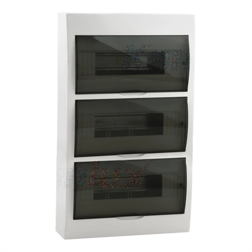 Kiselosztó  falon kívüli átlátszó ajtó 36M 3x12 modul IP42 fehér PE/N sín 3836 DB312S 3x12P/SMD