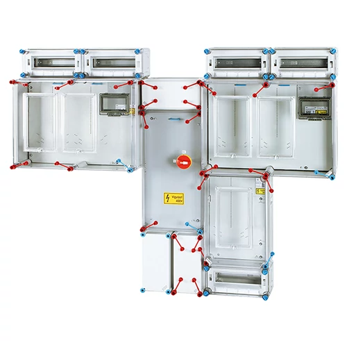 1/3F csoportos mérőhely 2x(M63A+V32A) földkábeles +tűzeseti kapcs. +2x12M 5M 2 HCS422+MF Hensel