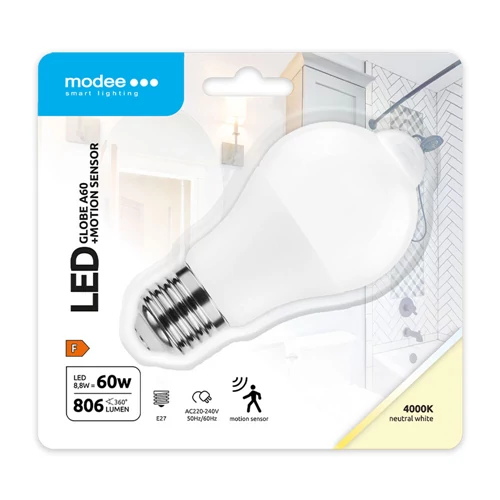 Led E27 8,8W normál 806lm 4000K infravörös mozgásérzéklővel 200° MSL-G4000K8,8WE27-PIR